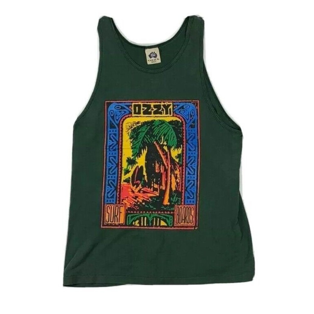 Vintage Ozzy Surf Boards Tropical Tank Top Green Size Medium